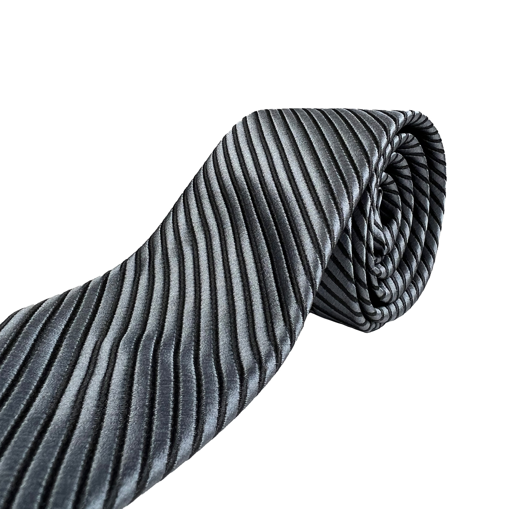 ست کراوات دستمال جیب راه راه مشکی طوسی