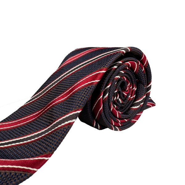 ست کراوات و دستمال جیب راه راه سرمه ای زرشکی