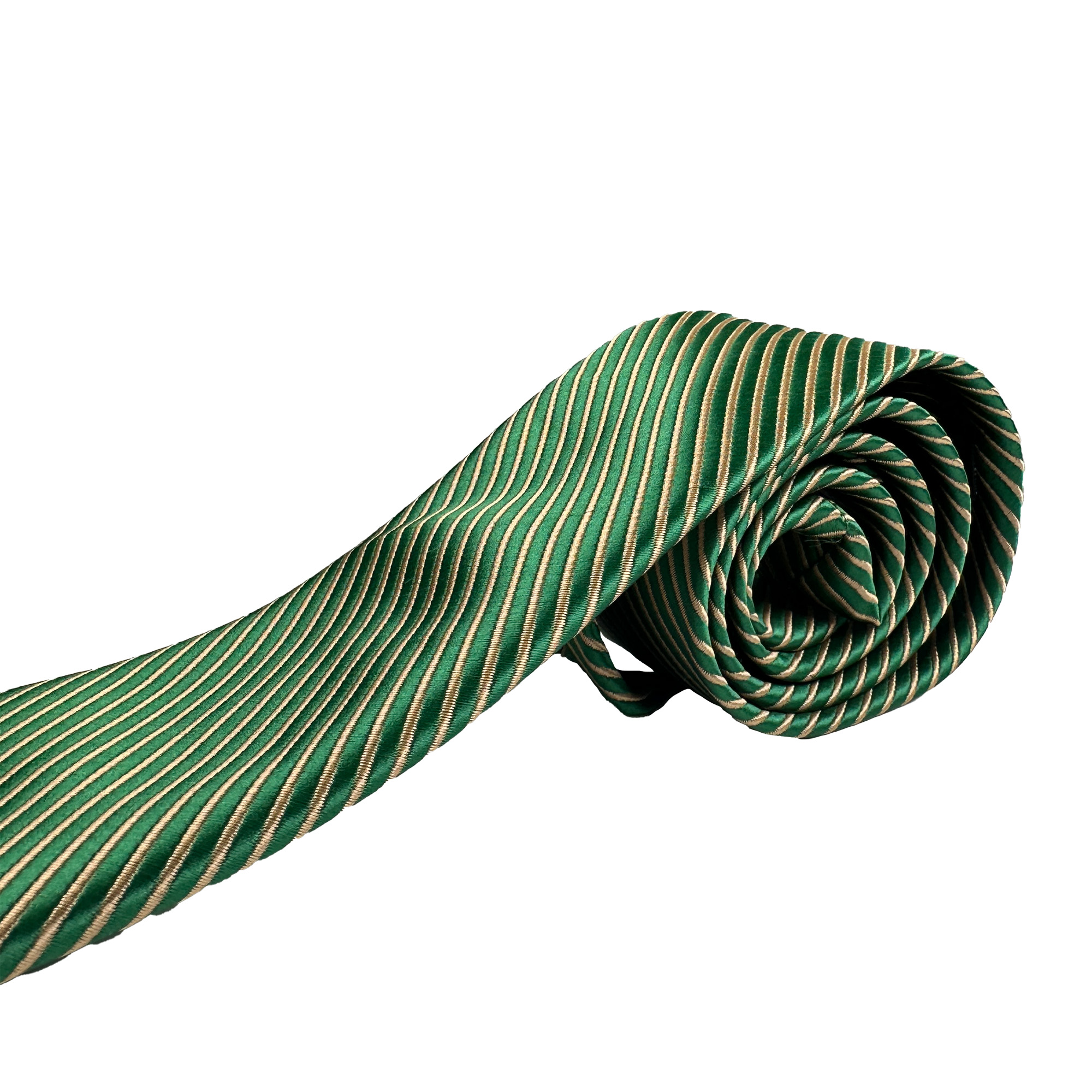 ست کراوات و دستمال جیب سبز راه راه طلایی1