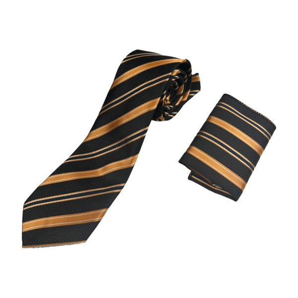 کراوات مردانه مشکی راه راه طلایی