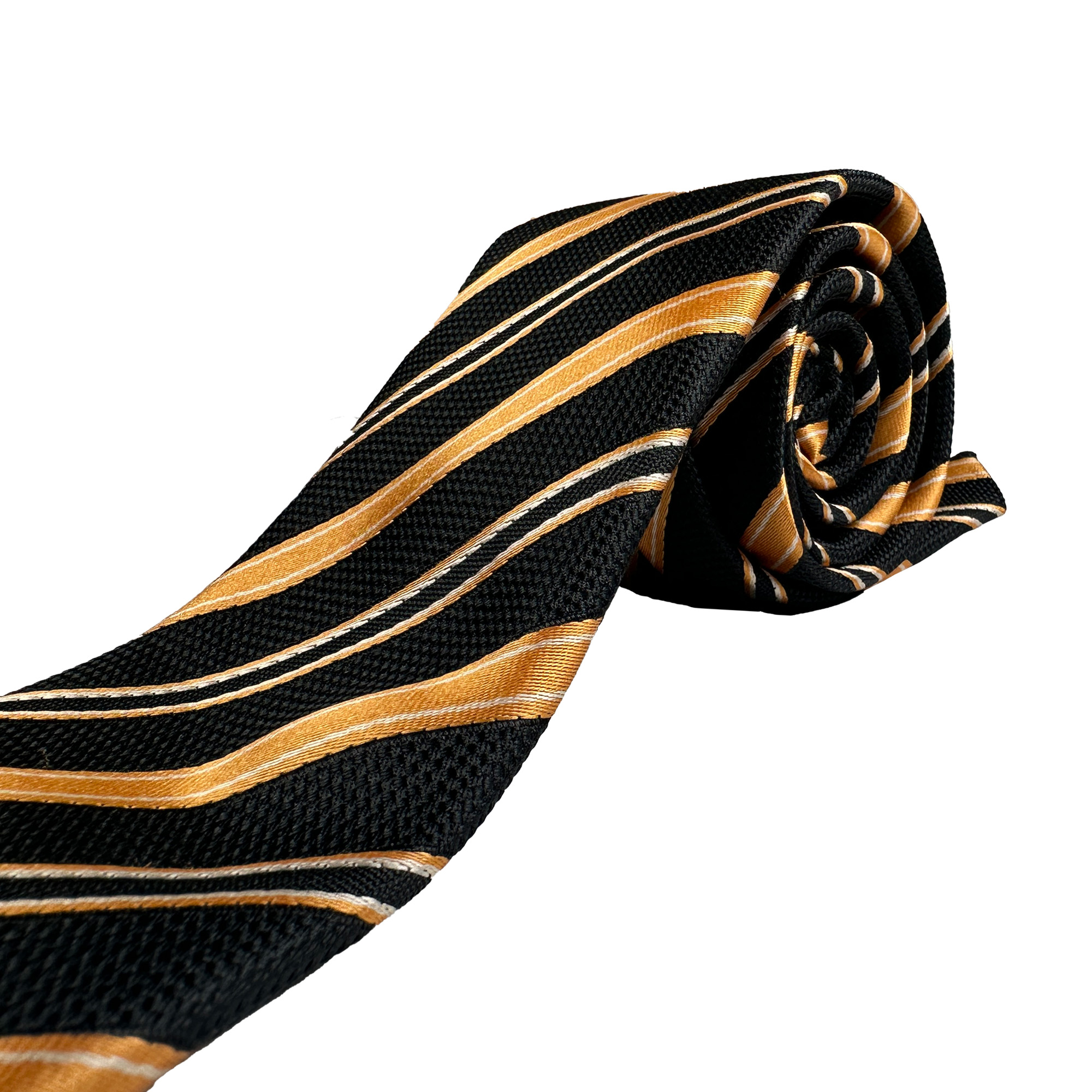 کراوات مردانه مشکی راه راه طلایی